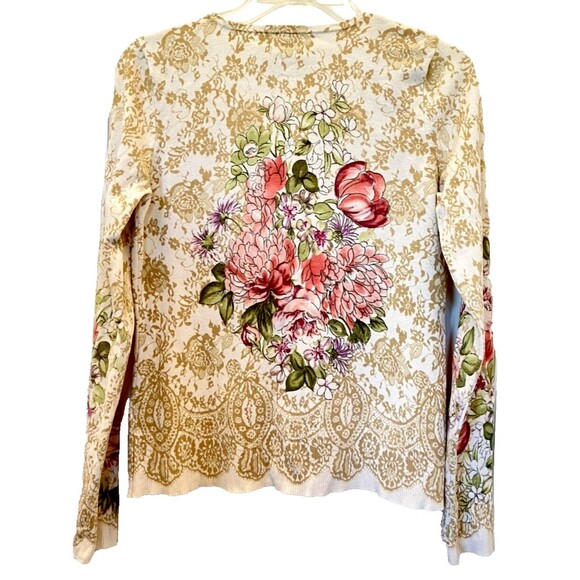 JOSEPHINE sz PS SILK COTTON Knit Floral Rose Buttons Cardigan Sweater Top Petite - Picture 1 of 5
